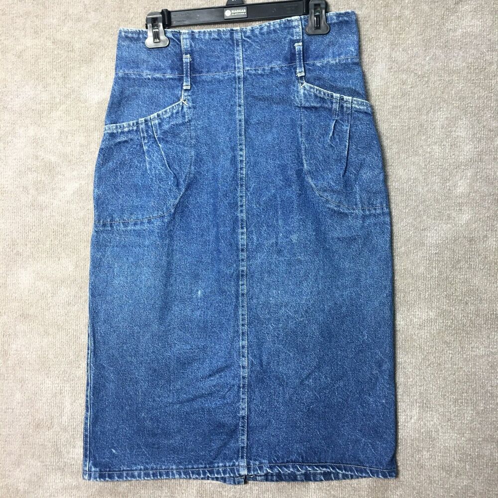 Vintage Sunset Blues Skirt Juniors 14 Denim High Waisted Pencil Midi USA Pockets